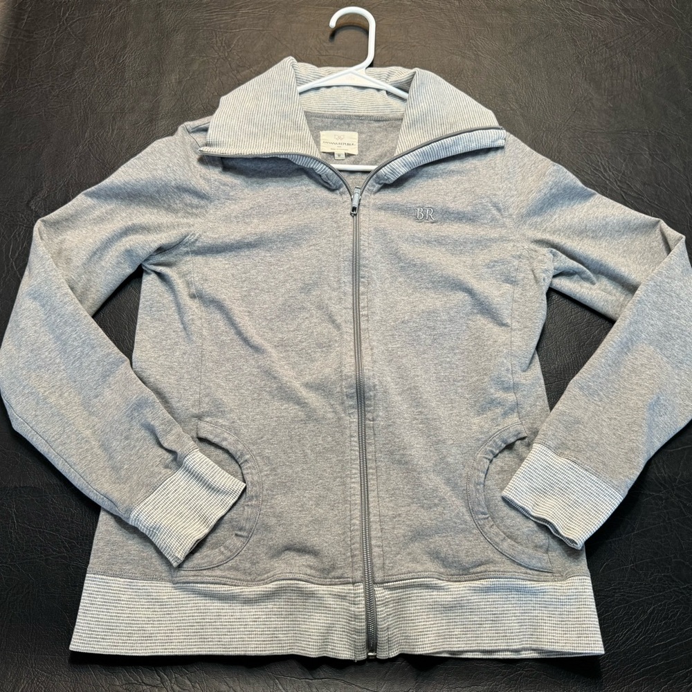 Banana Republic Gray Zip-Up Jacket | Ribbed Trim | Stretch Cotton | Size M